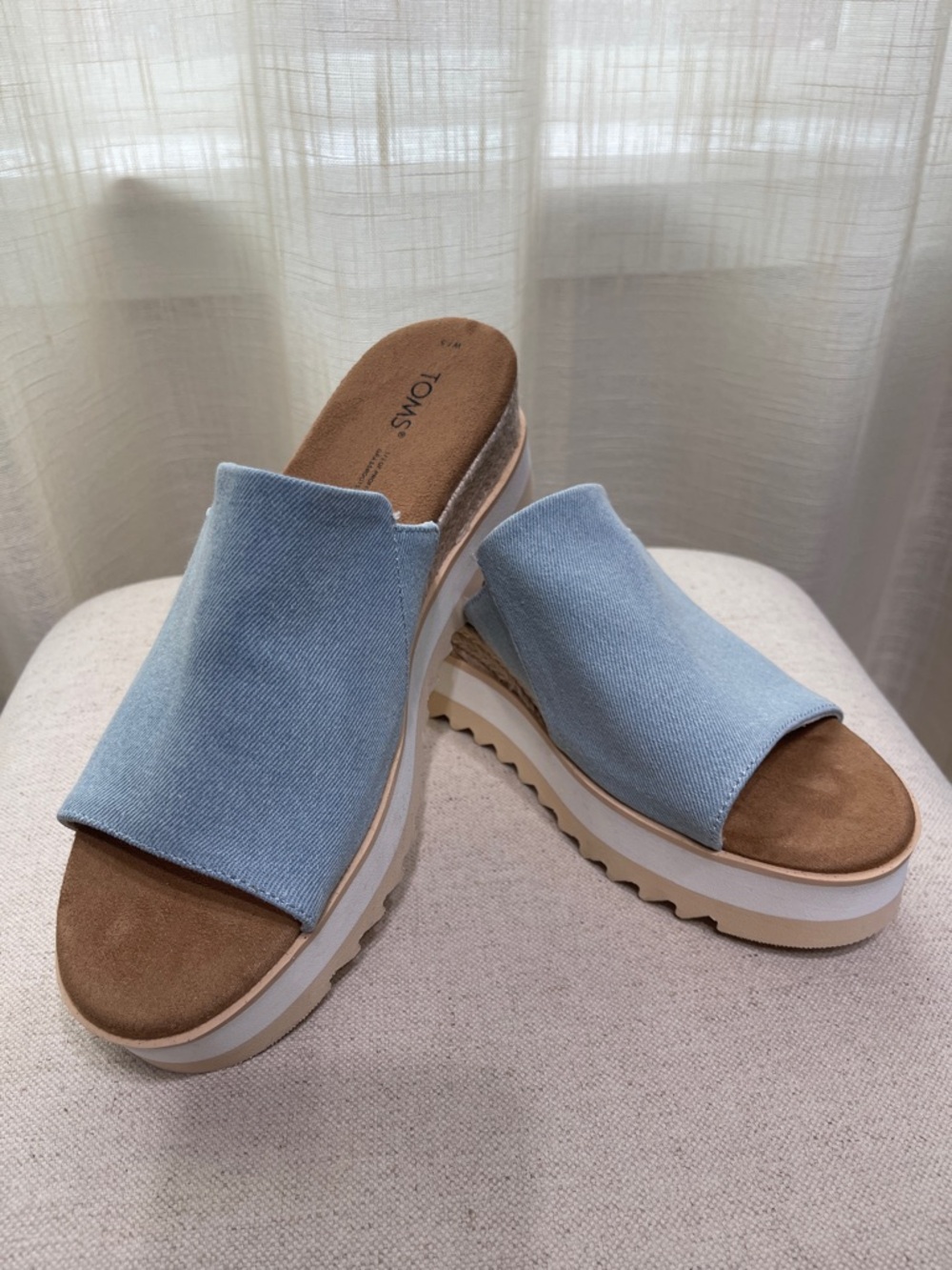 TOMS Light Blue Platform Slide Mules